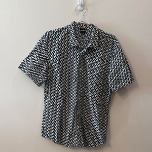 Boss Blue Tan and White Geometric Button Down Shirt Size XL